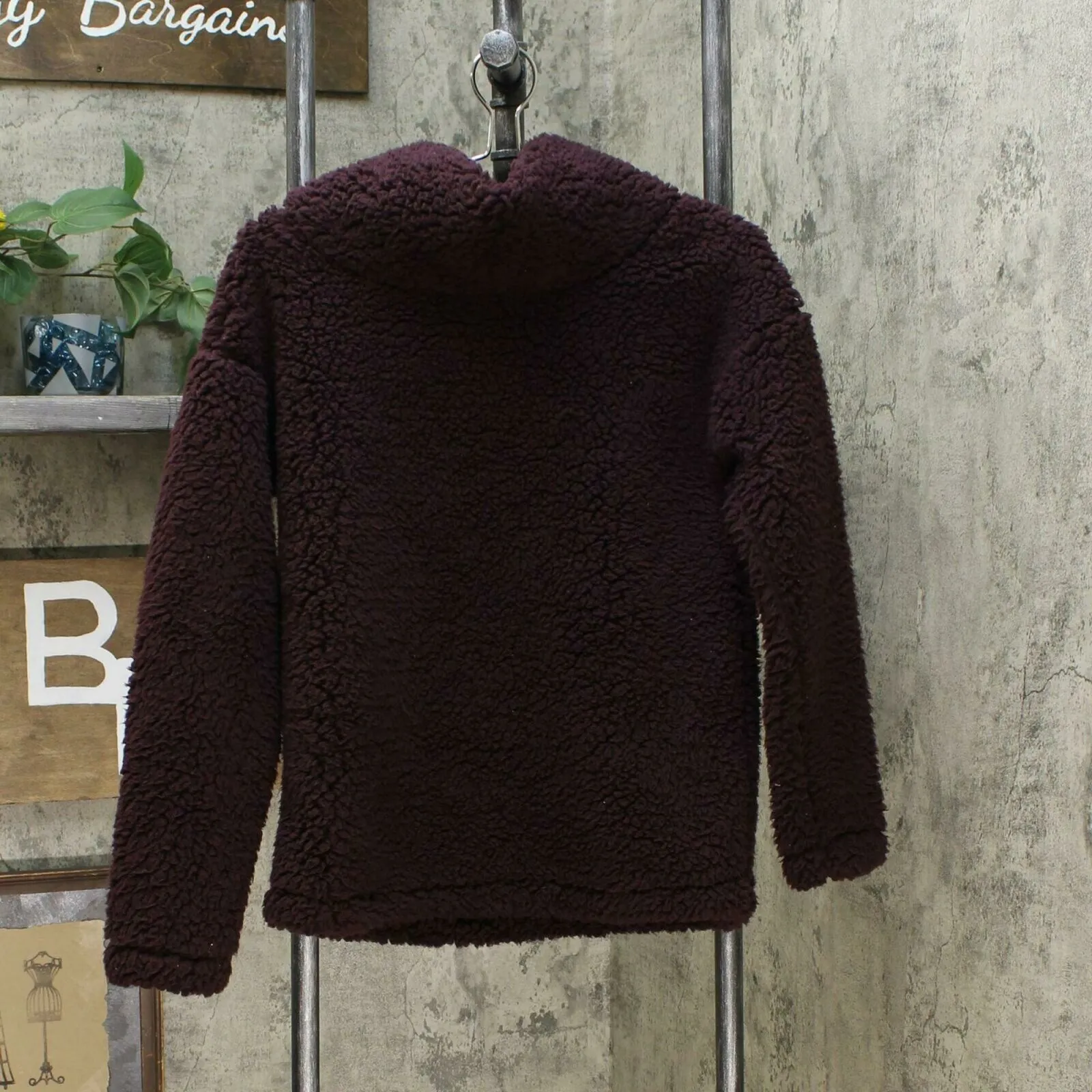 A New Day Women's Sherpa Pullover Cowl Neck Sweater Burgundy XS