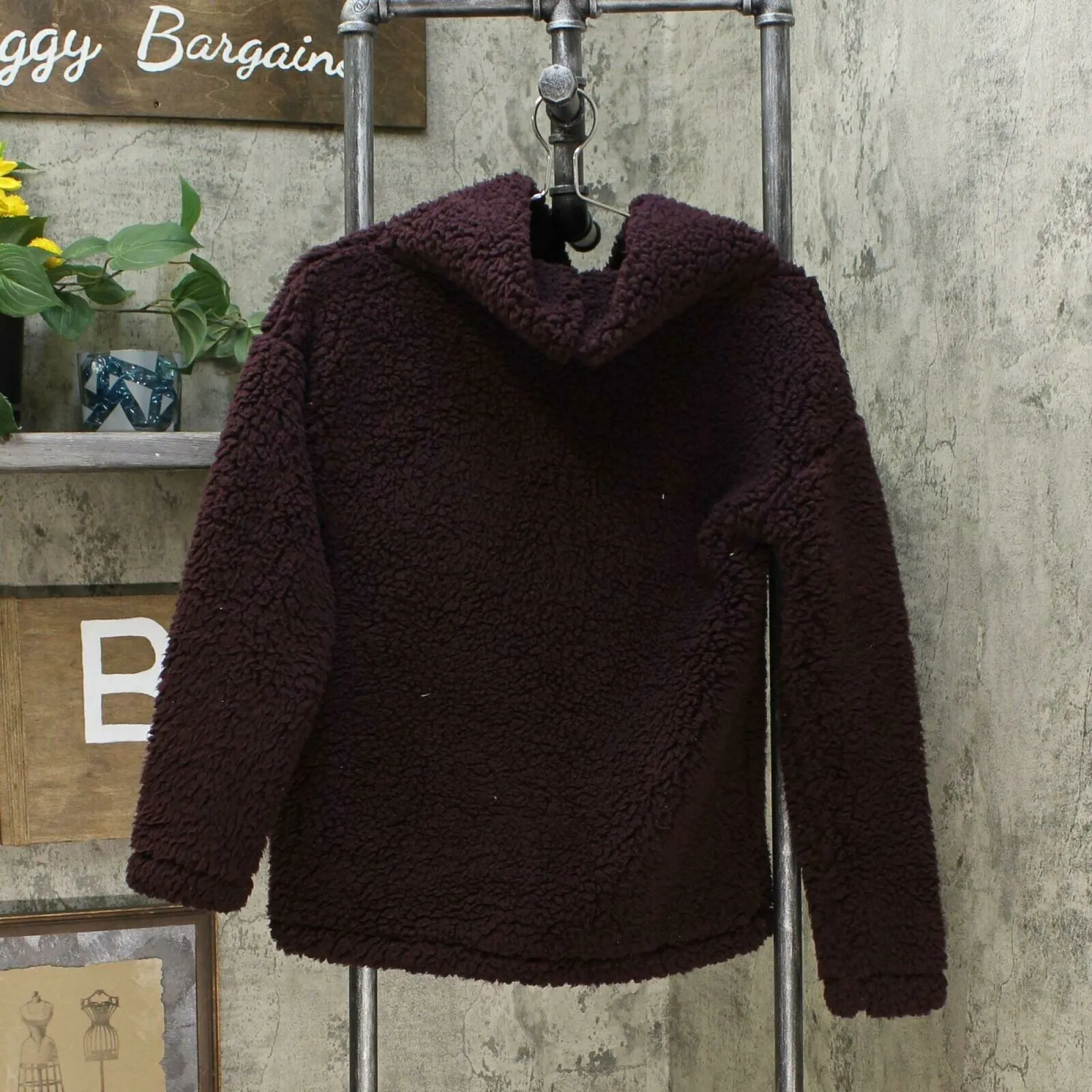 A New Day Women's Sherpa Pullover Cowl Neck Sweater Burgundy XS