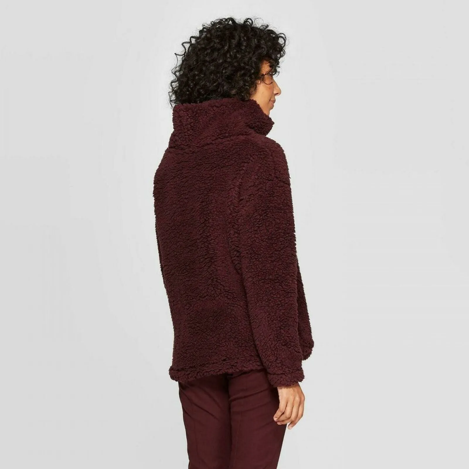 A New Day Women's Sherpa Pullover Cowl Neck Sweater Burgundy XS