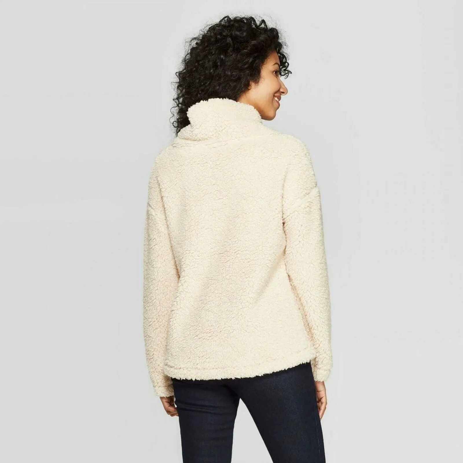 A New Day Women's Sherpa Pullover Cowl Neck Sweater Cream XS