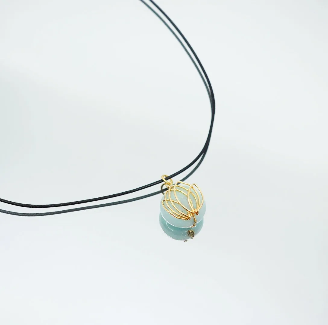 Amazonite Lotus Leather Necklace