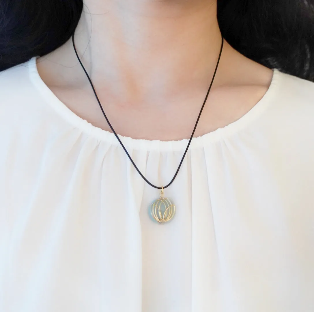 Amazonite Lotus Leather Necklace