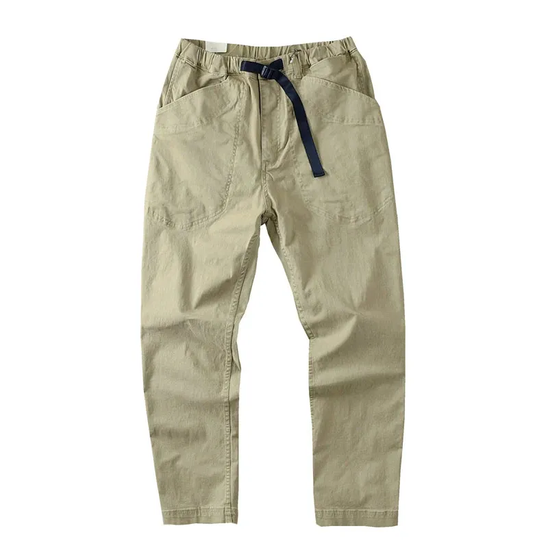 American Retro Woven Cargo Tapered Pants - Men's Fashion Pure Cotton Washed Elastic Waist Loose Street Casual Trouser