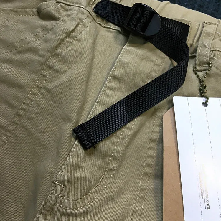 American Retro Woven Cargo Tapered Pants - Men's Fashion Pure Cotton Washed Elastic Waist Loose Street Casual Trouser