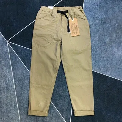 American Retro Woven Cargo Tapered Pants - Men's Fashion Pure Cotton Washed Elastic Waist Loose Street Casual Trouser