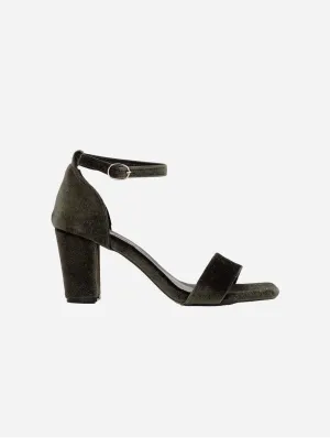 Ariadne Velvet Vegan Ribbon Heeled Sandals | Olive Green