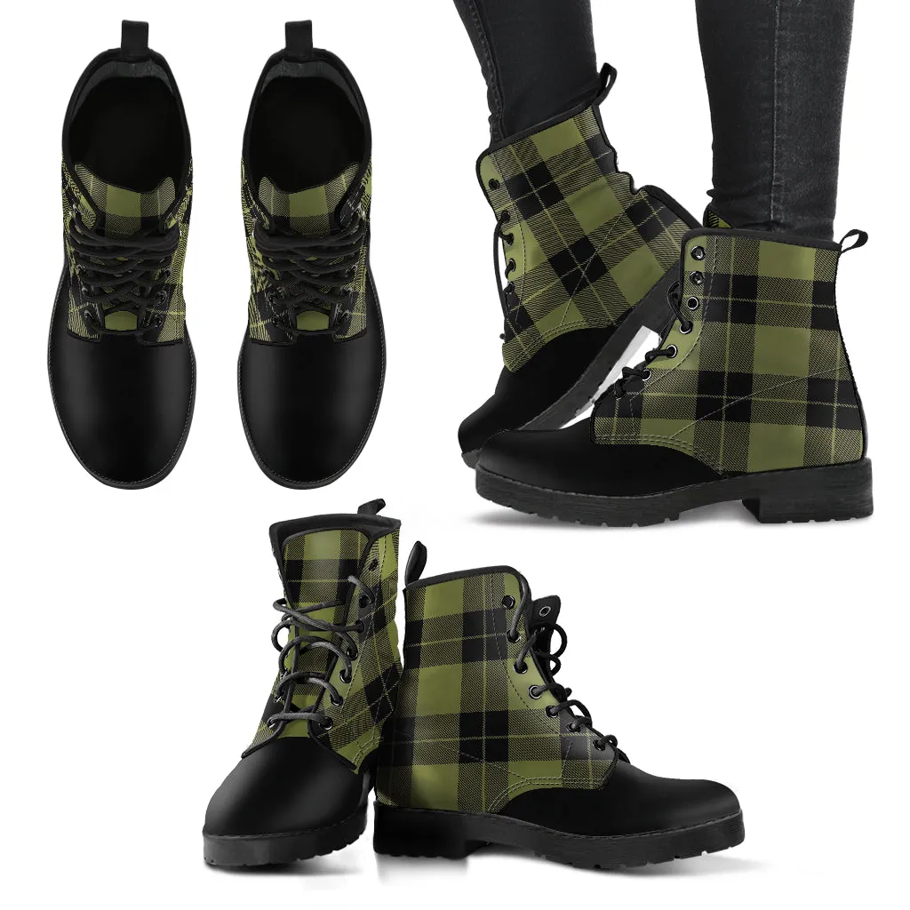Army Green and Black Plaid Women's Vegan Leather Boots