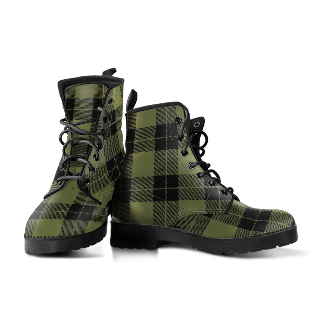 Army Green and Black Plaid Women's Vegan Leather Boots