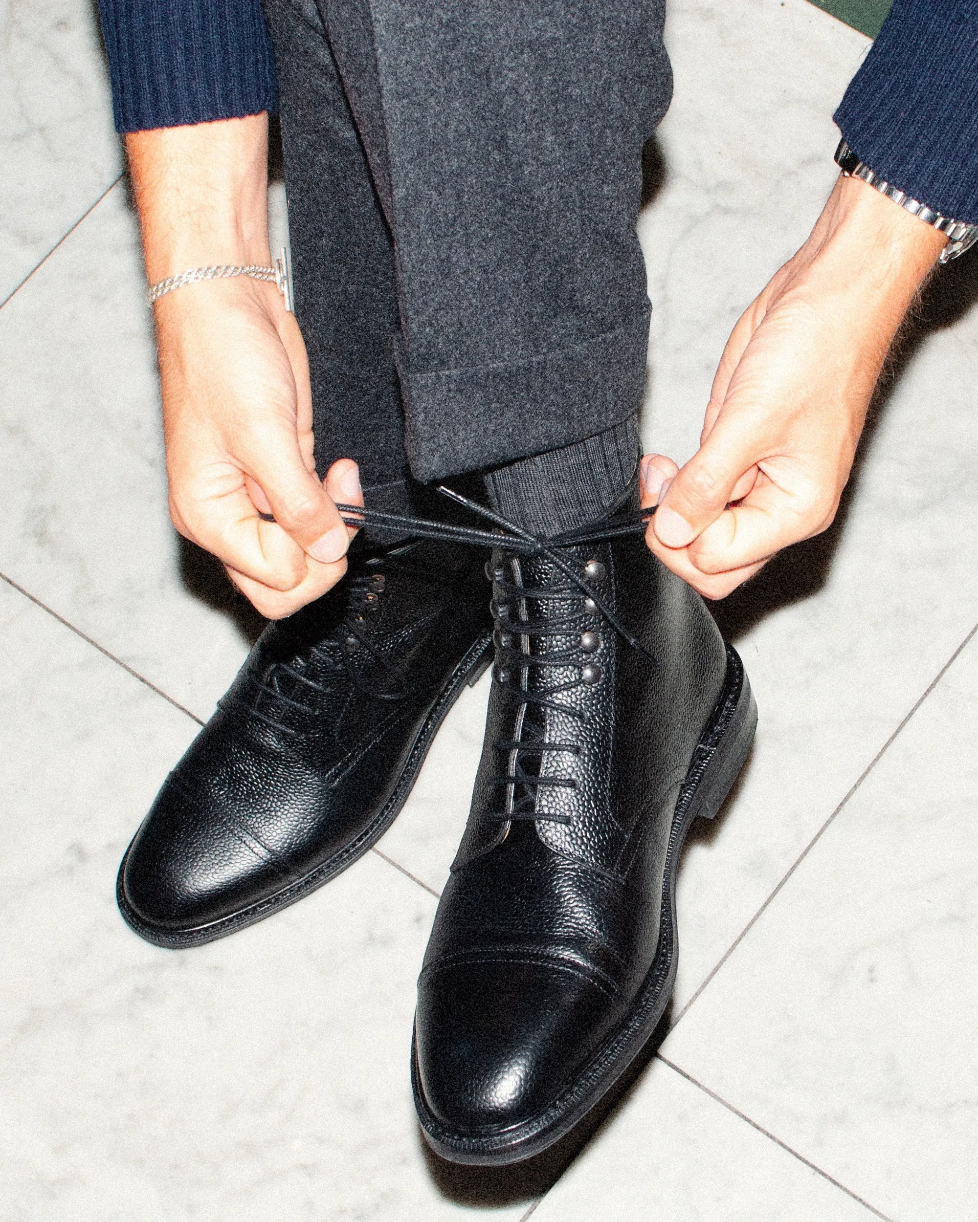 Asinki - Black Milled Leather Lace-up Boots