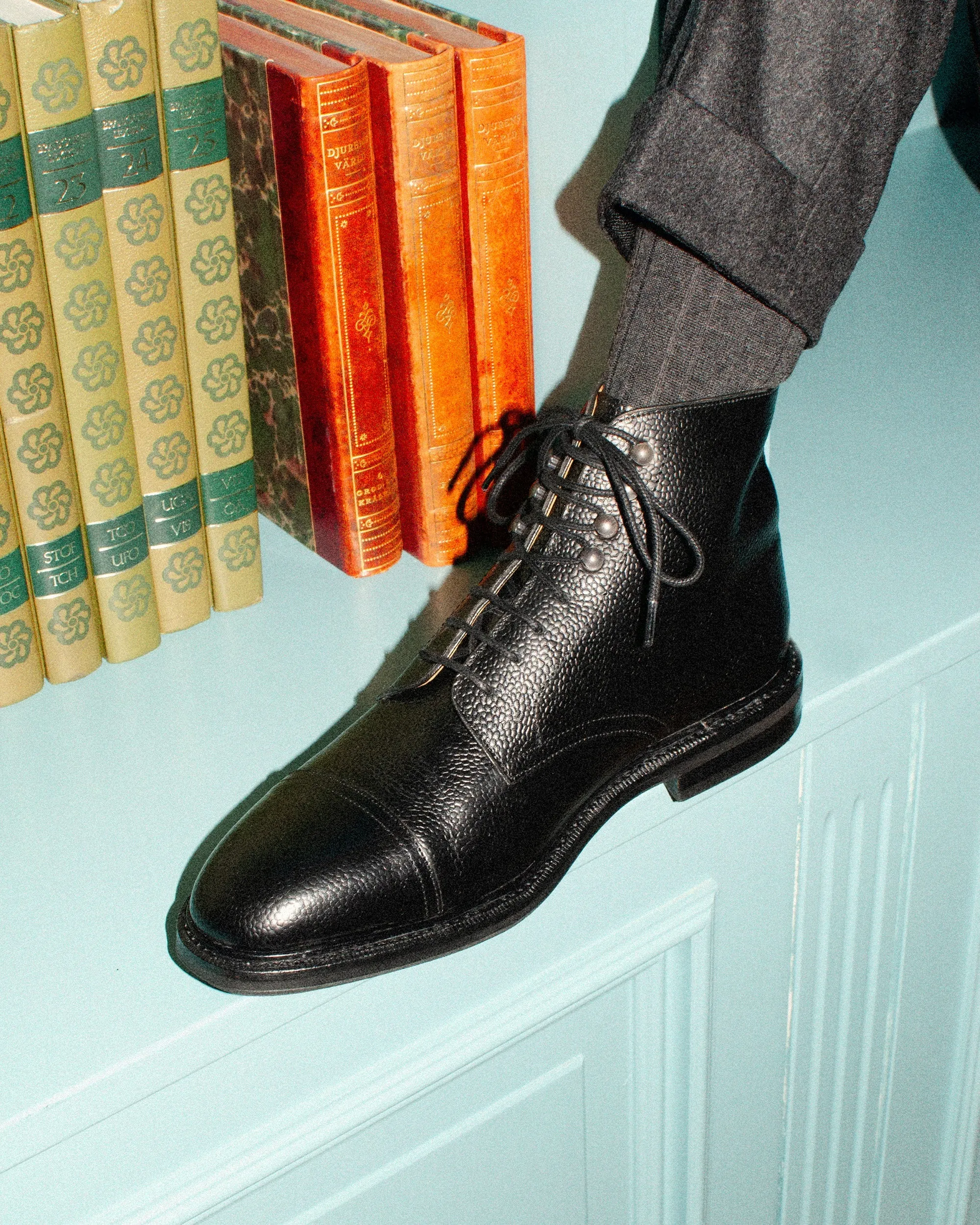 Asinki - Black Milled Leather Lace-up Boots
