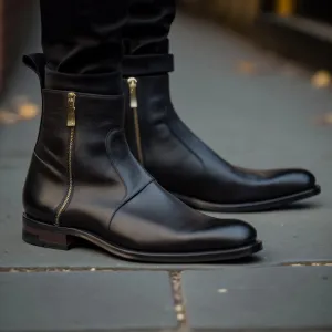 Black Leather Resolution Slip On Zipper Boots for Men - Boots