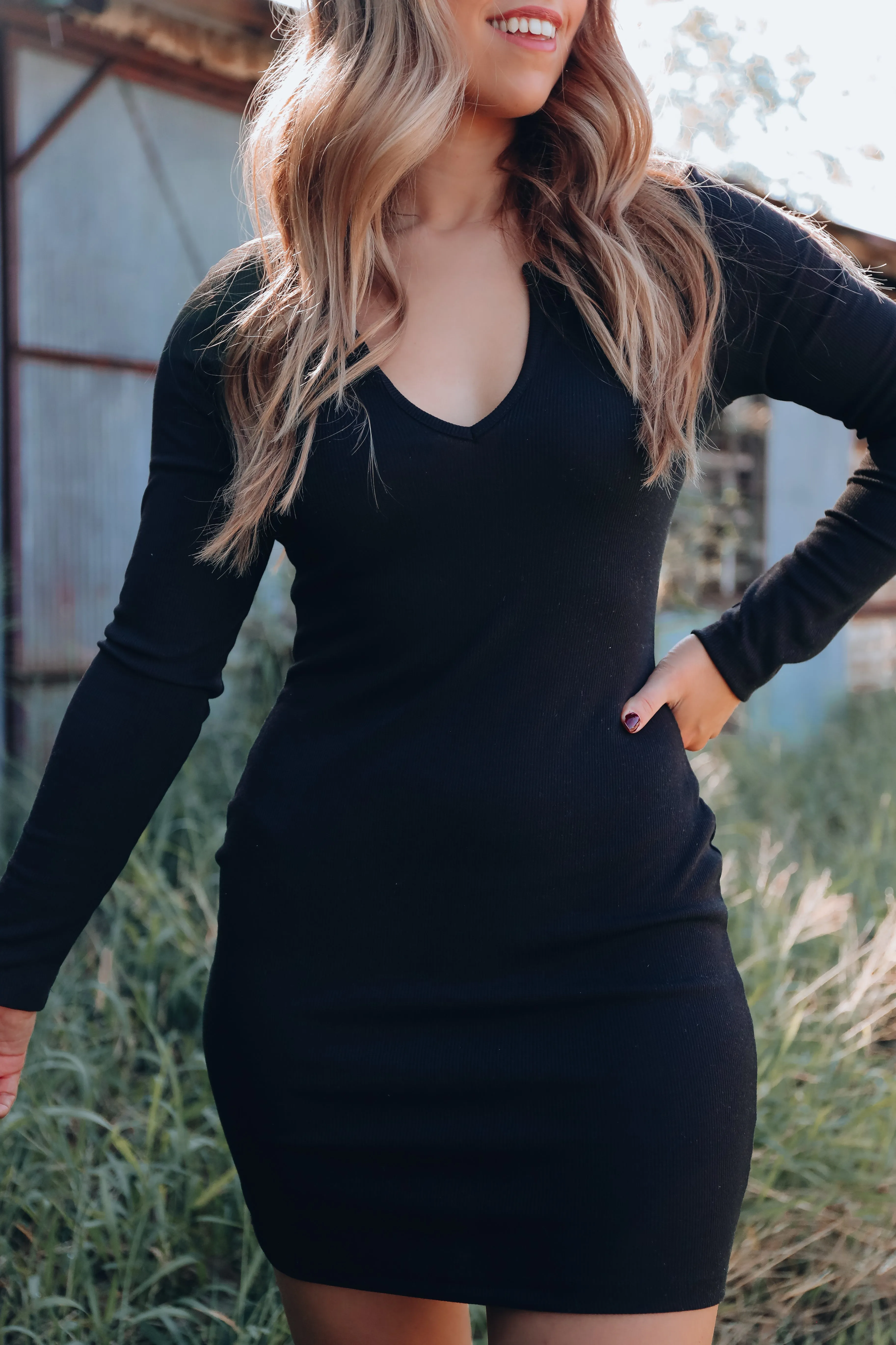 Blank Slate Ribbed Dress - Black