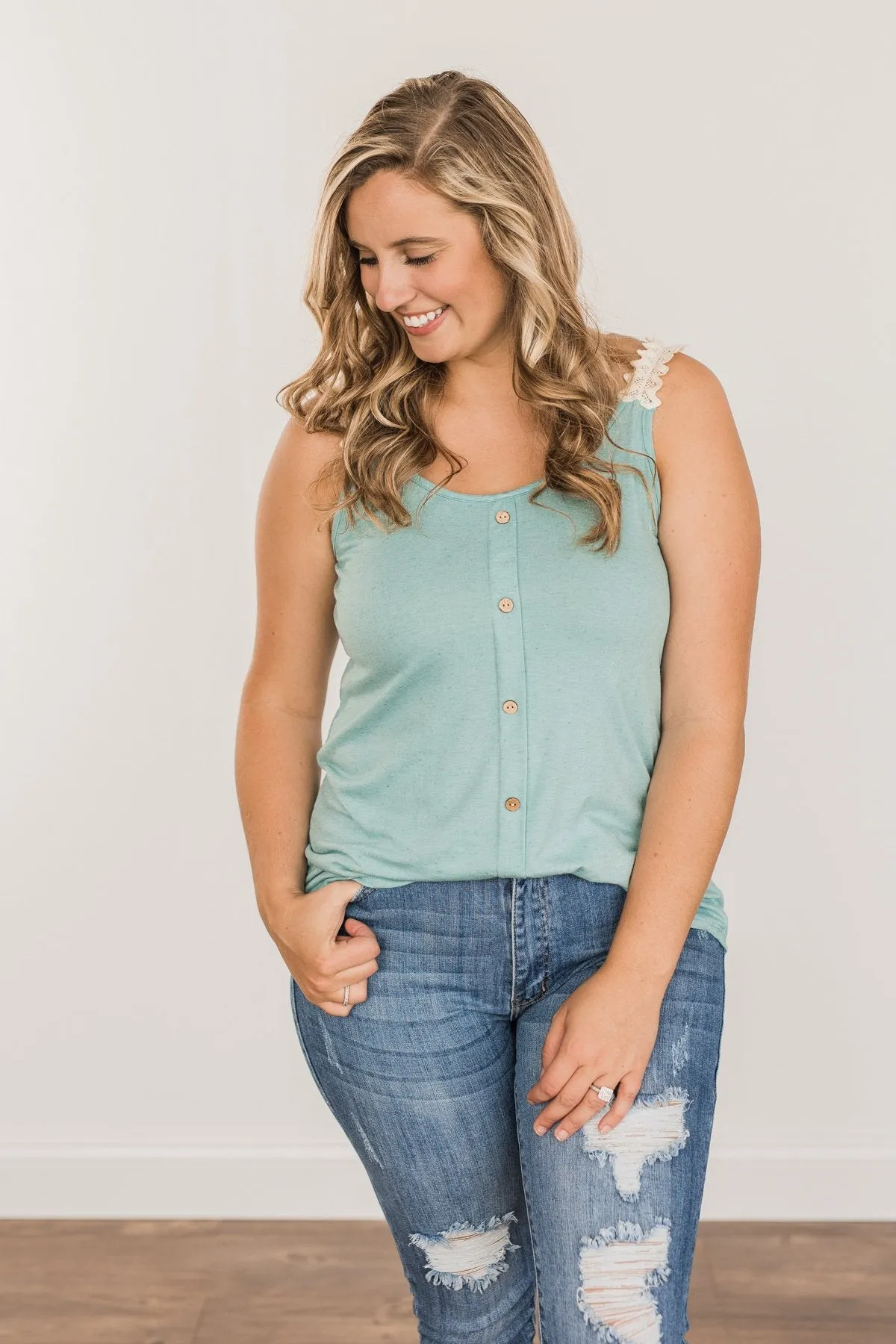 Choose Hope Lace Tank Top- Soft Turquoise