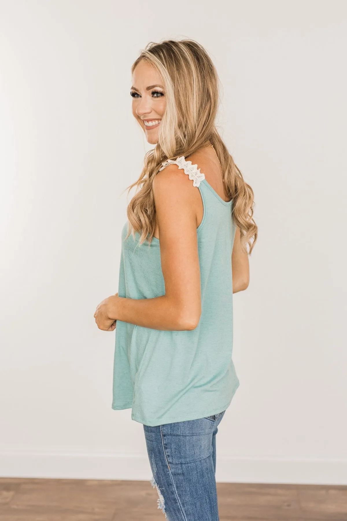 Choose Hope Lace Tank Top- Soft Turquoise