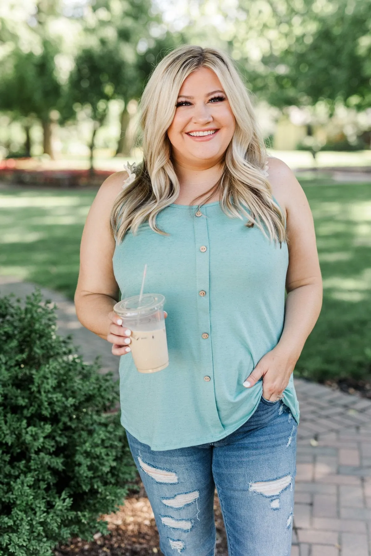 Choose Hope Lace Tank Top- Soft Turquoise