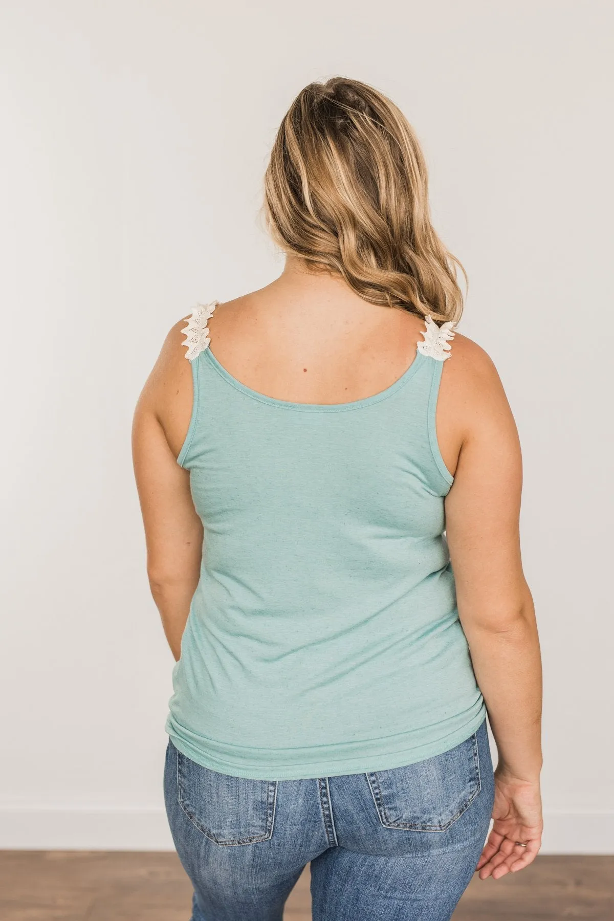 Choose Hope Lace Tank Top- Soft Turquoise
