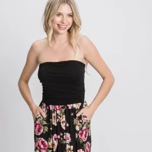 Color Block Floral Strapless Maxi Dress