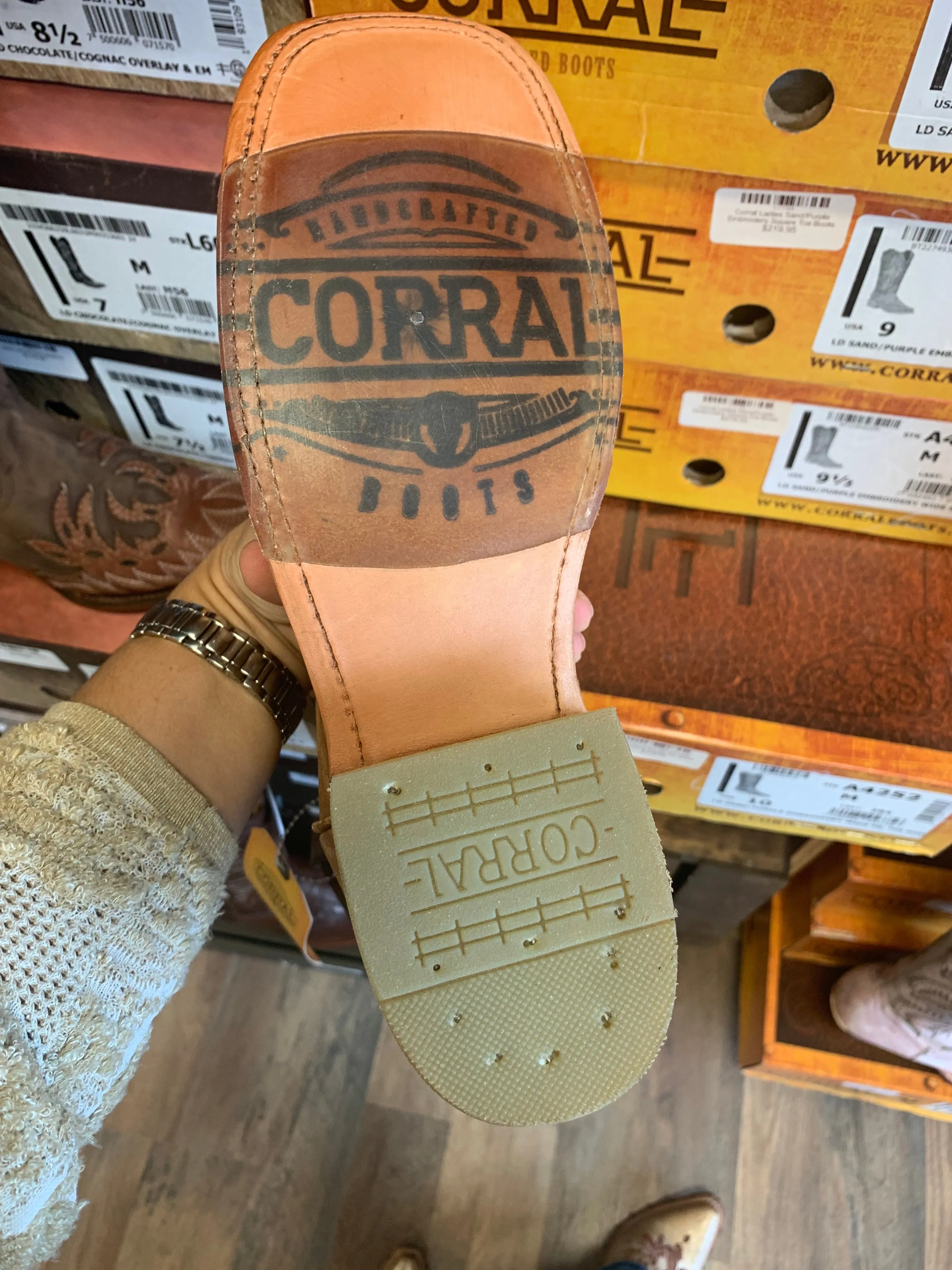 Corral Ladies Sand/Purple Embroidery Square Toe Boots