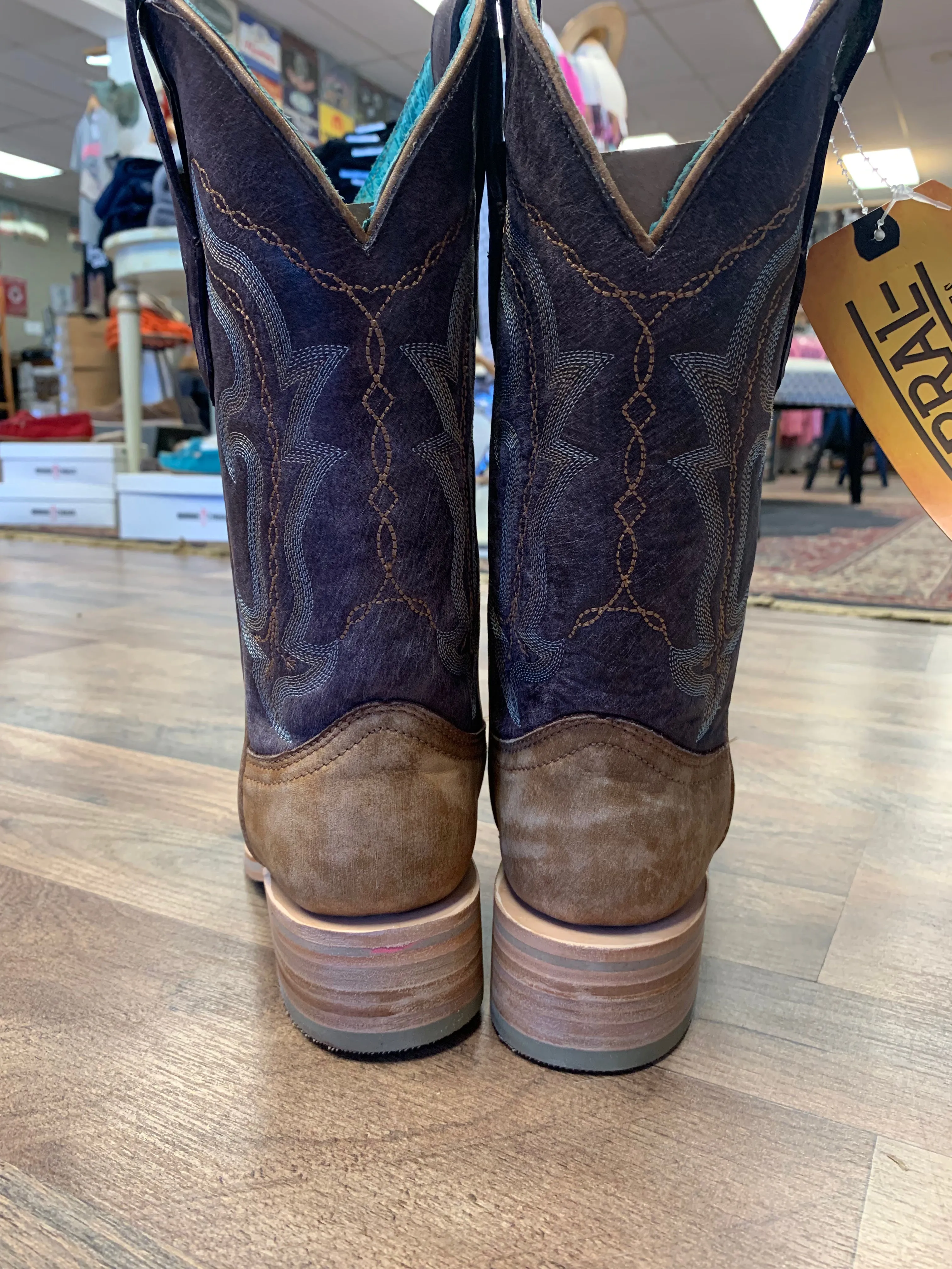 Corral Ladies Sand/Purple Embroidery Square Toe Boots