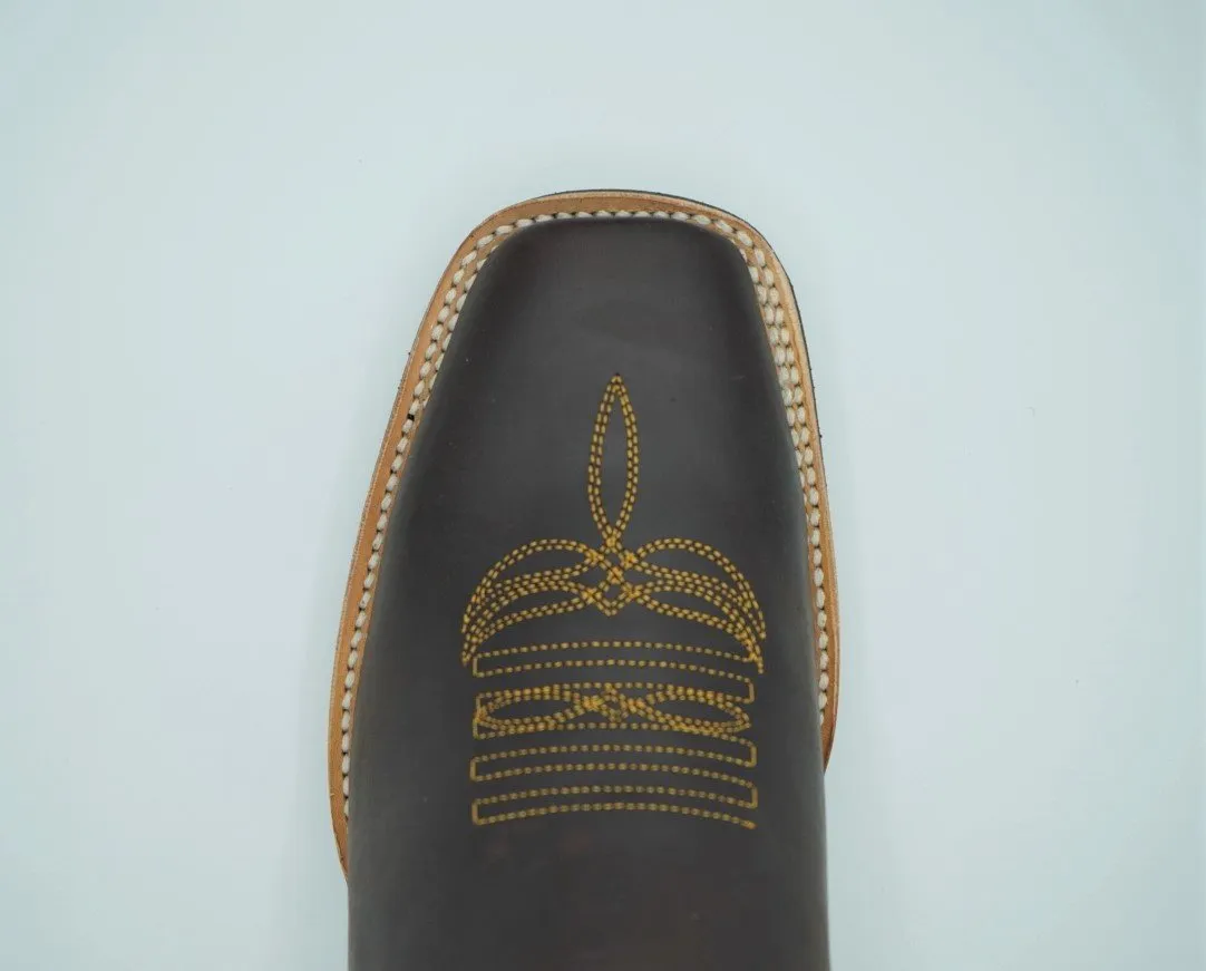 Crazy Grasso Leather Square Toe Boot with PU Rubber Outsole in Cognac