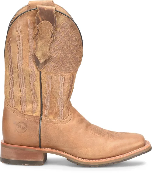 Double H Men's Tan Covada Broad Square Toe Boots with Tan Stars/Stripes Tops
