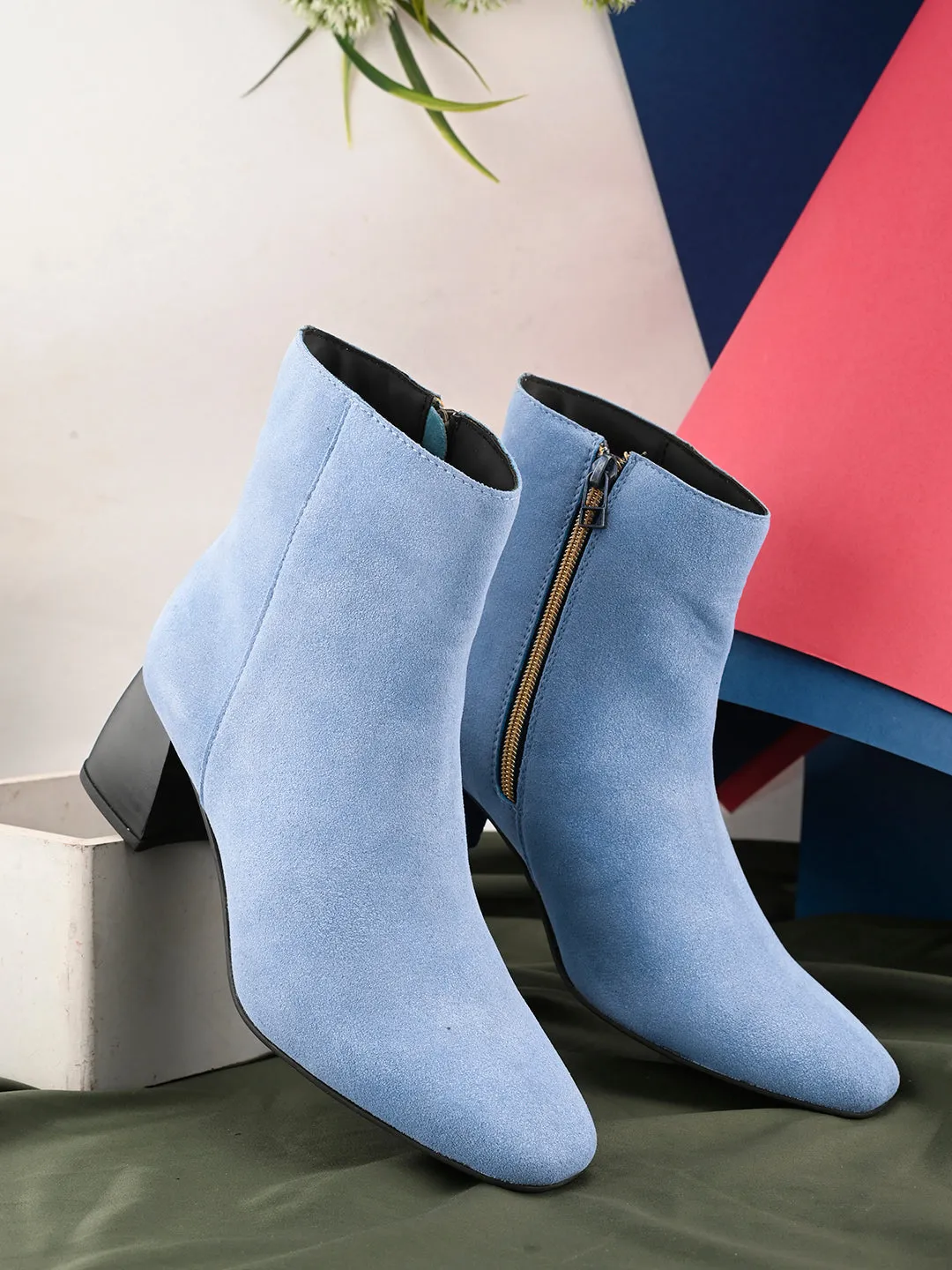 EL PASO Women Blue Faux Leather Casual Chelsea Boots