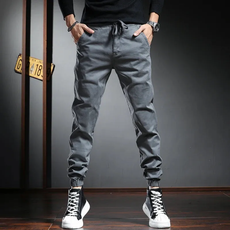 Fashion Gray Cotton Casual Pants - Men's Sport Joggers for Streetwear Slim Fit Trousers