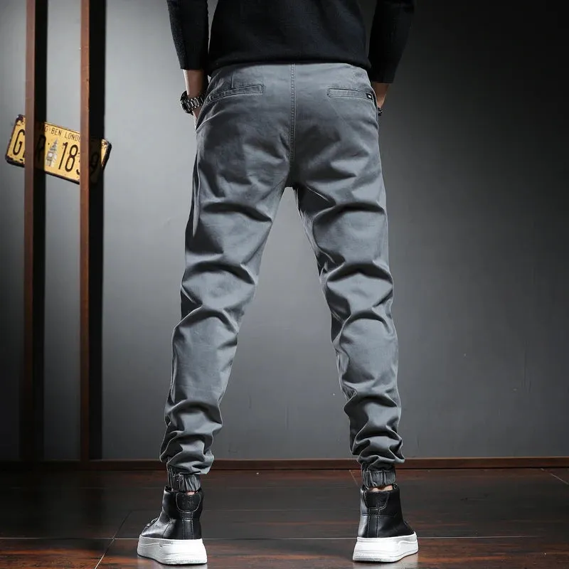 Fashion Gray Cotton Casual Pants - Men's Sport Joggers for Streetwear Slim Fit Trousers