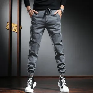 Fashion Gray Cotton Casual Pants - Men's Sport Joggers for Streetwear Slim Fit Trousers