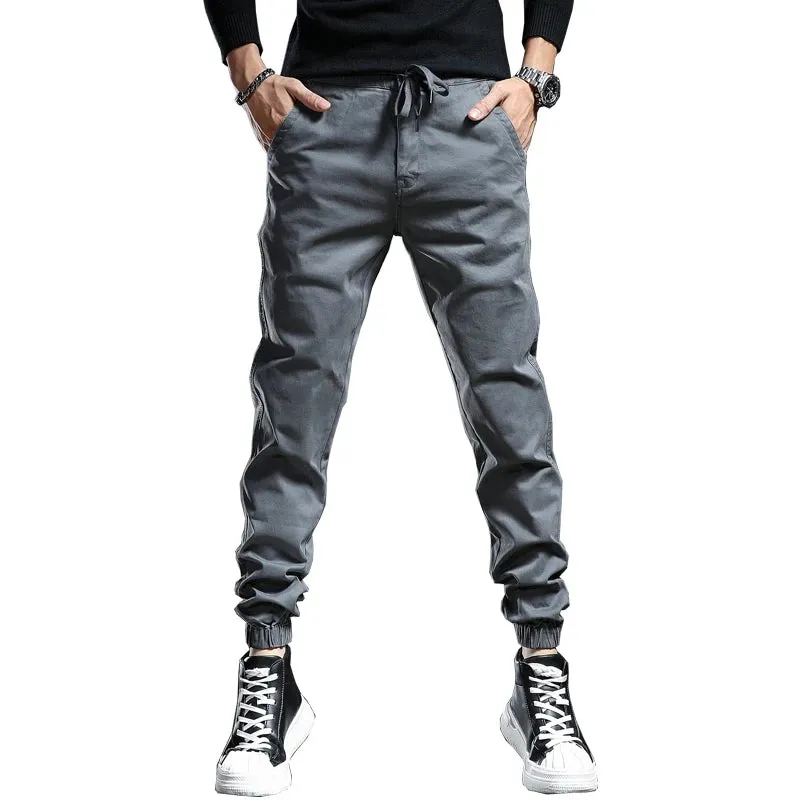 Fashion Gray Cotton Casual Pants - Men's Sport Joggers for Streetwear Slim Fit Trousers