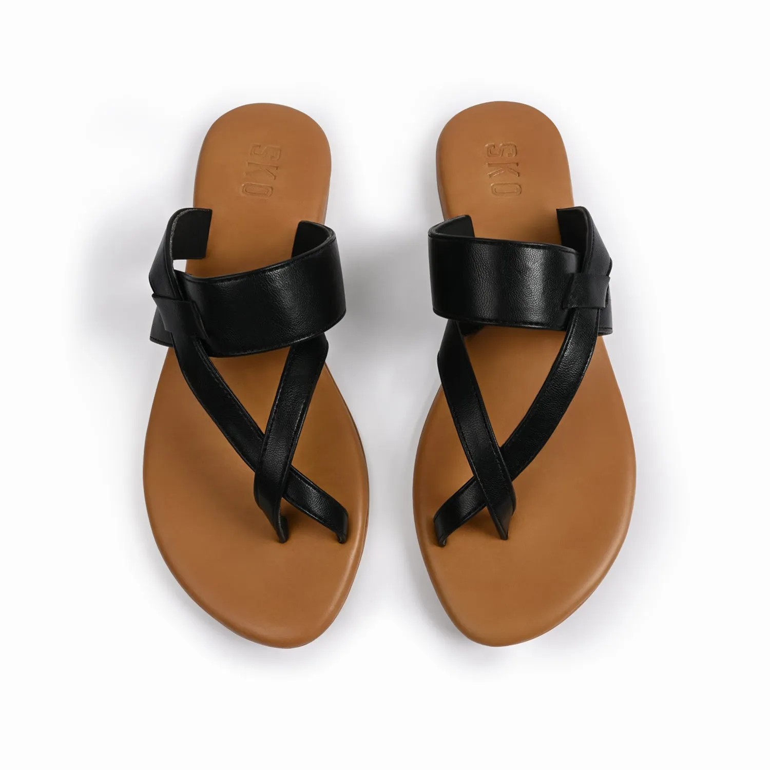 Genoa Black Flat Sandals For Women