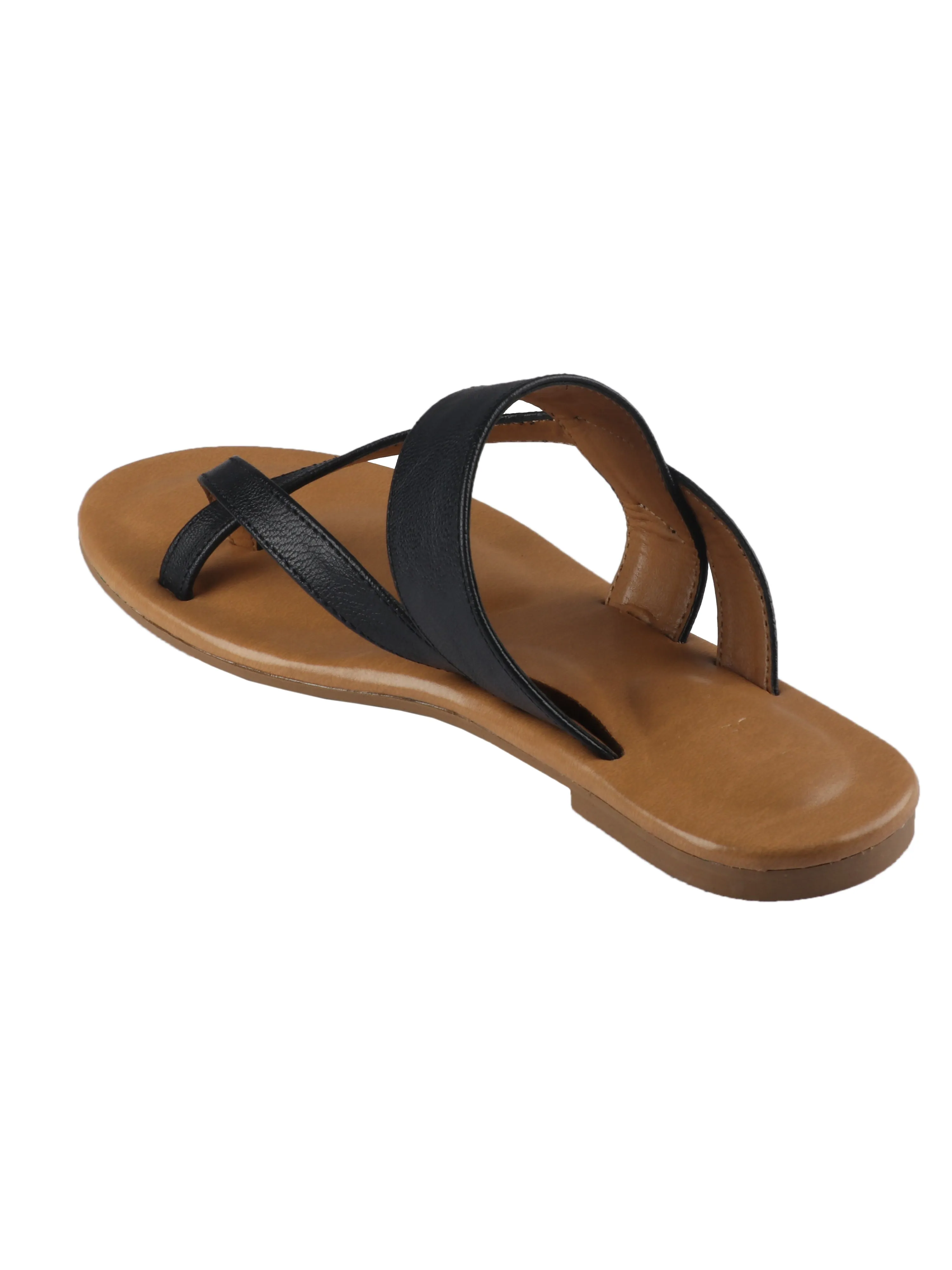 Genoa Black Flat Sandals For Women