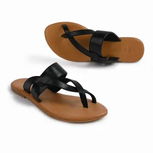 Genoa Black Flat Sandals For Women
