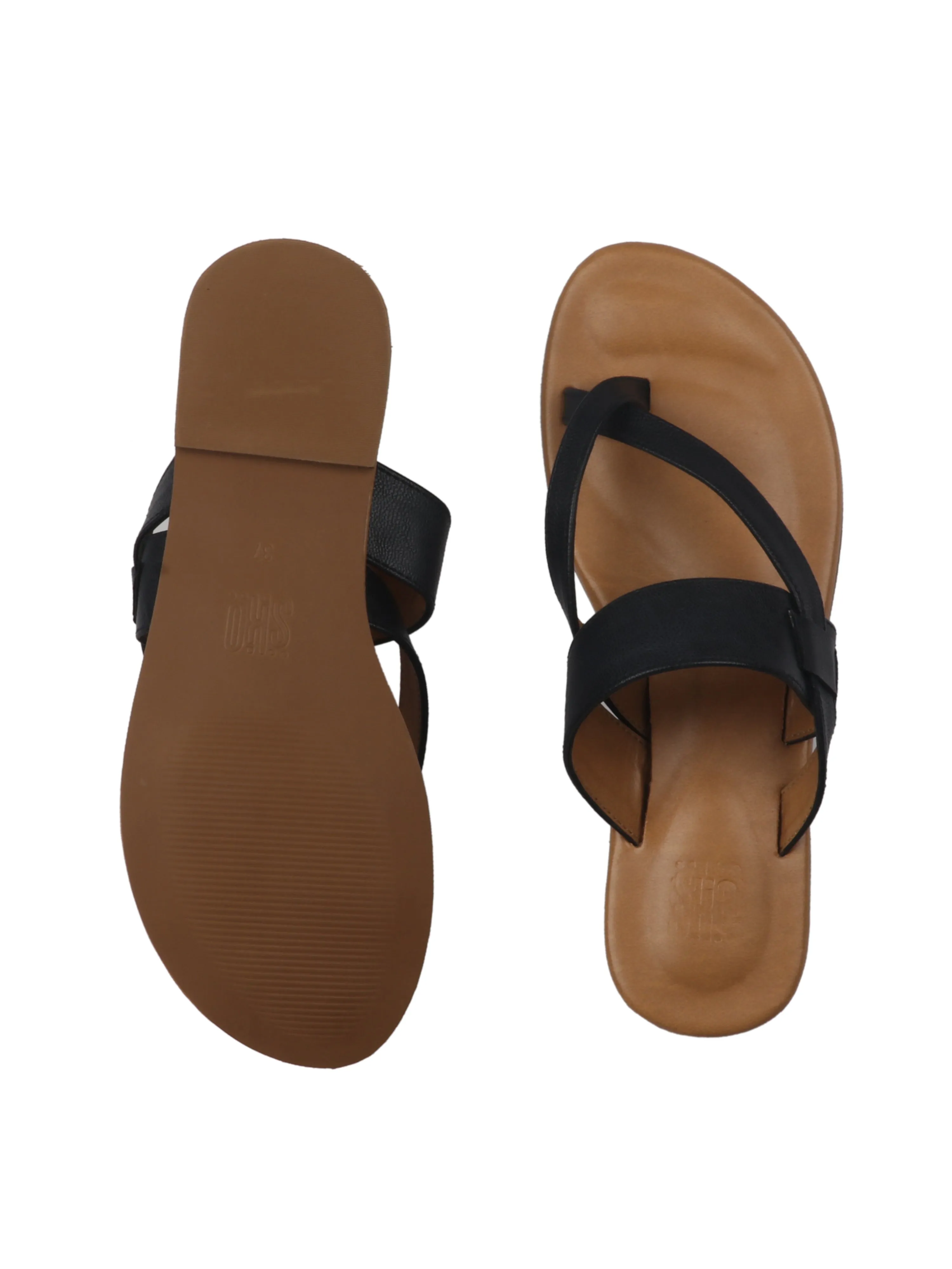 Genoa Black Flat Sandals For Women