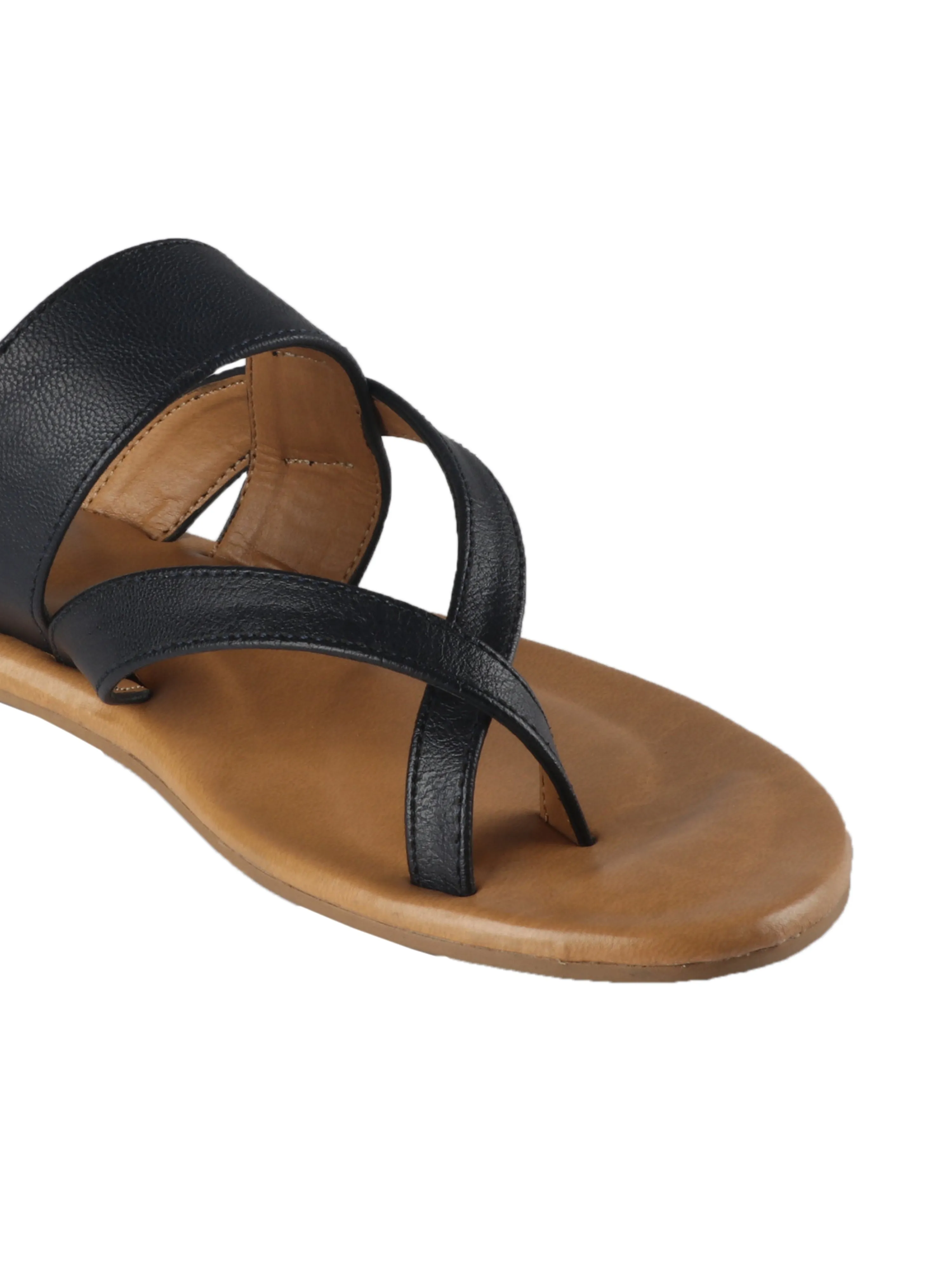 Genoa Black Flat Sandals For Women