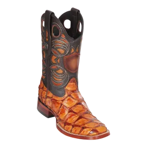 Genuine Pirarucu Wide Square Toe Boot in Buttercup