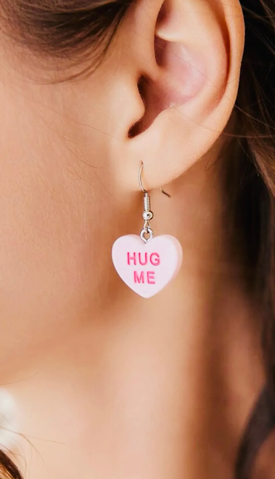 Gnome earrings Valentines heart red pink Dangle Faux leather Love Candy hearts Hug me Jewelry Necklaces