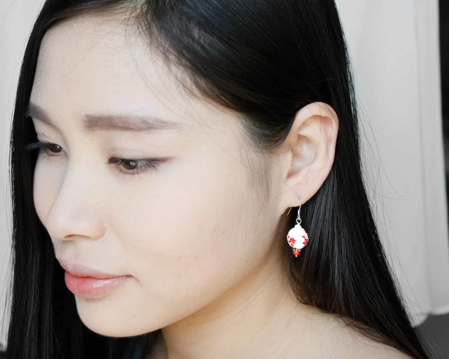 Green Plum Blossom Porcelain Earrings