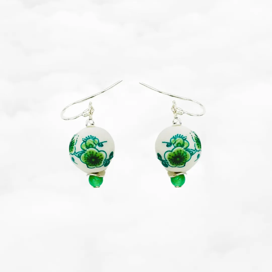Green Plum Blossom Porcelain Earrings