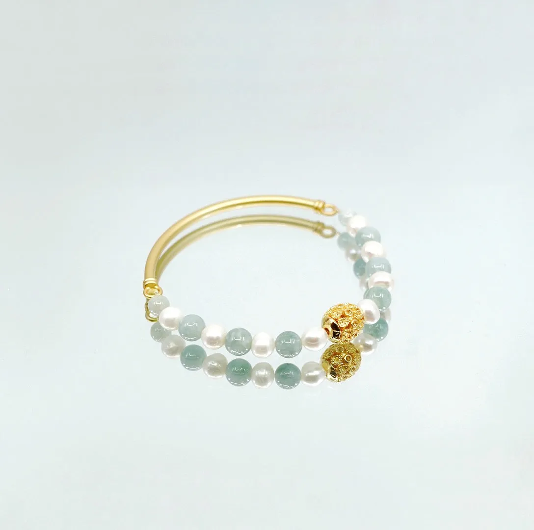 Half Bangle Jade and Pearl Bracelet