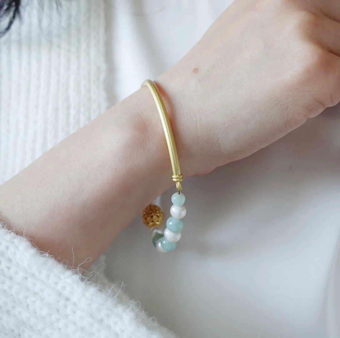 Half Bangle Jade and Pearl Bracelet