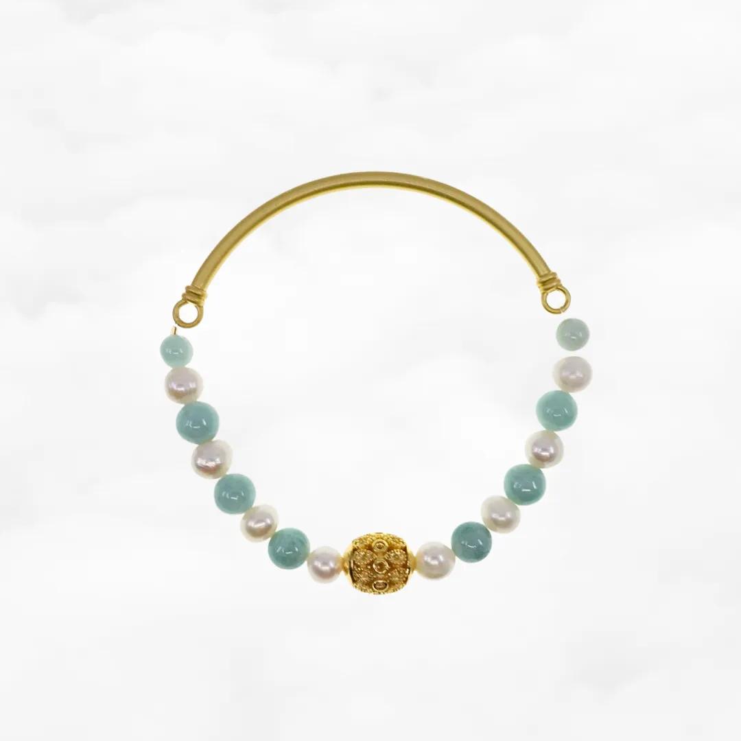 Half Bangle Jade and Pearl Bracelet