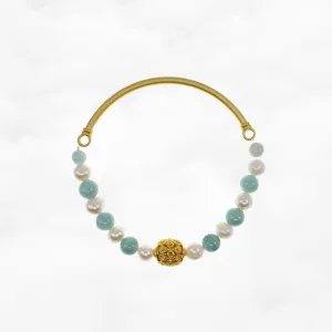Half Bangle Jade and Pearl Bracelet