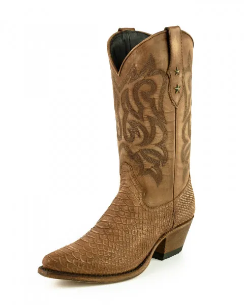 Handmade Women's Cowboy Country Western Boots Washed Light Brown Leather 2524