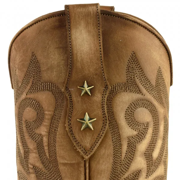 Handmade Women's Cowboy Country Western Boots Washed Light Brown Leather 2524