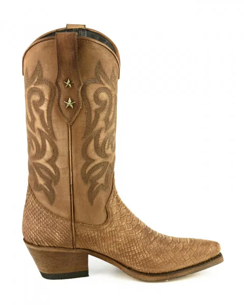 Handmade Women's Cowboy Country Western Boots Washed Light Brown Leather 2524