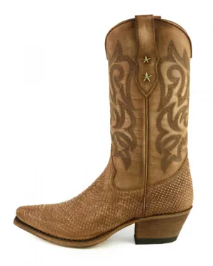 Handmade Women's Cowboy Country Western Boots Washed Light Brown Leather 2524