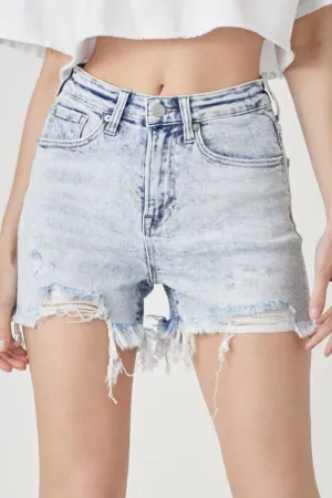 Hazel Blues® |  RISEN Raw Hem Distressed High Rise Denim Shorts