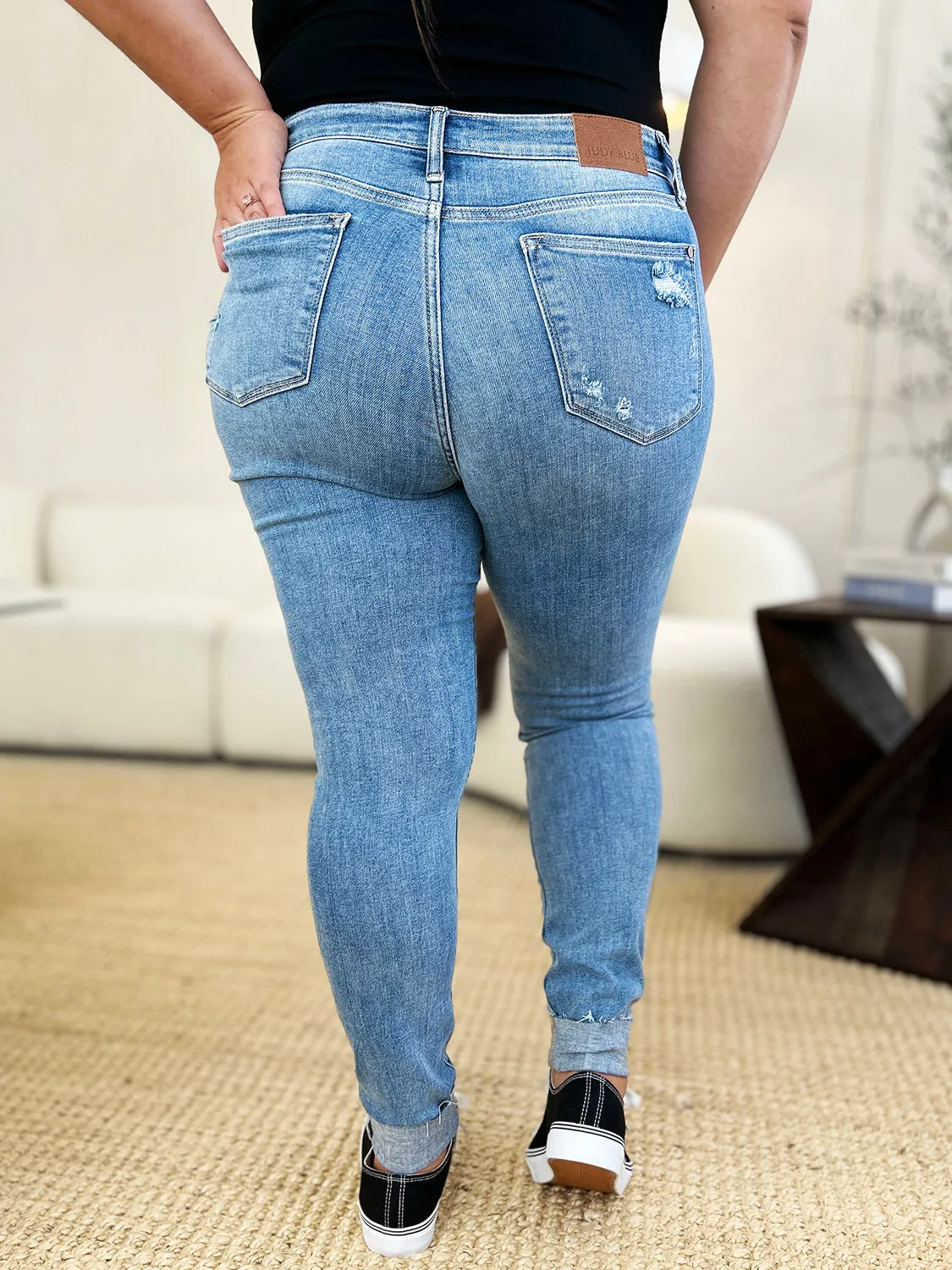 Judy Blue Mid Rise Destroy & Cuff Skinny Jeans - Online Exclusive