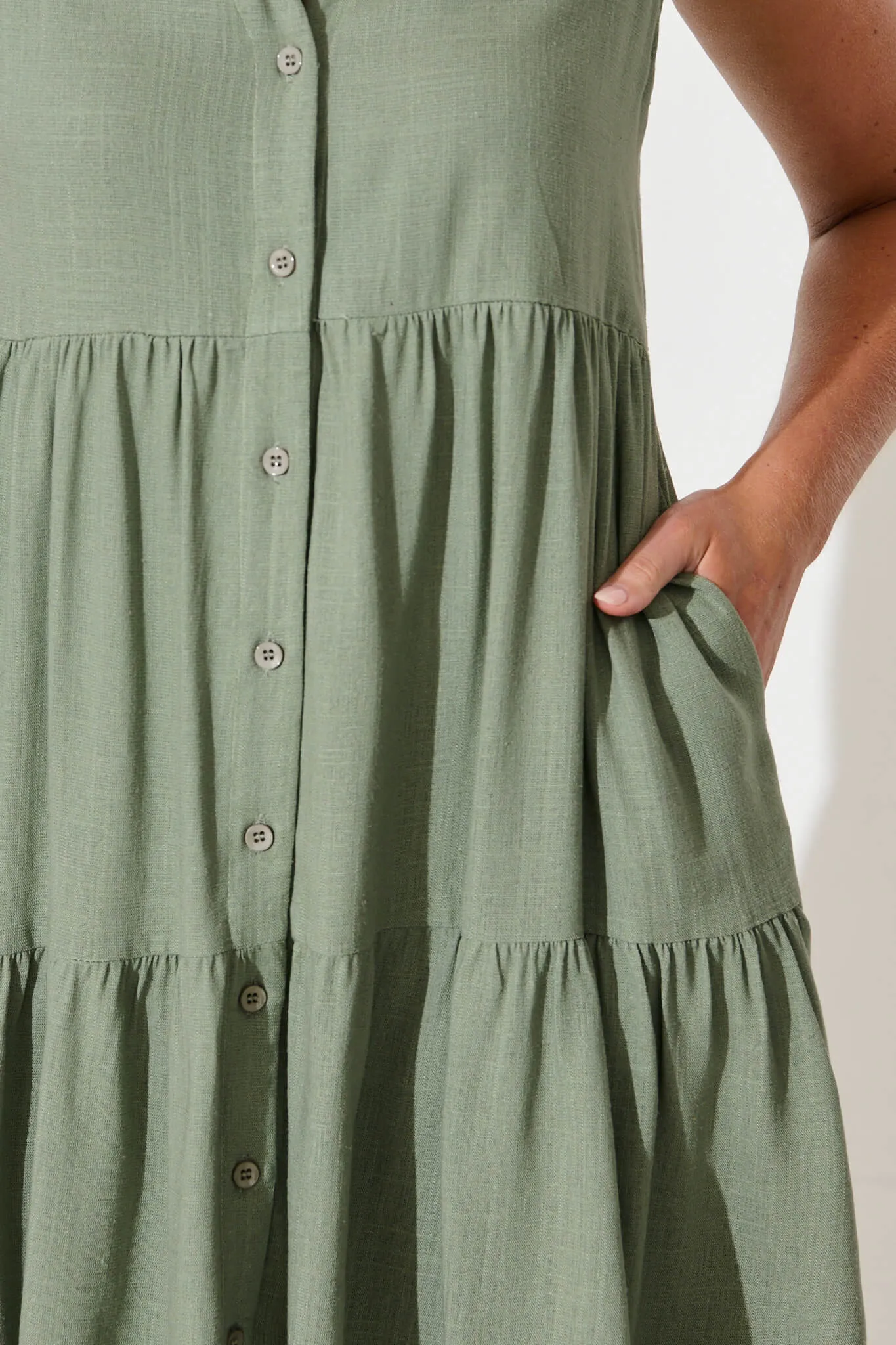 Khaki Linen Blend Smock Dress by Melori